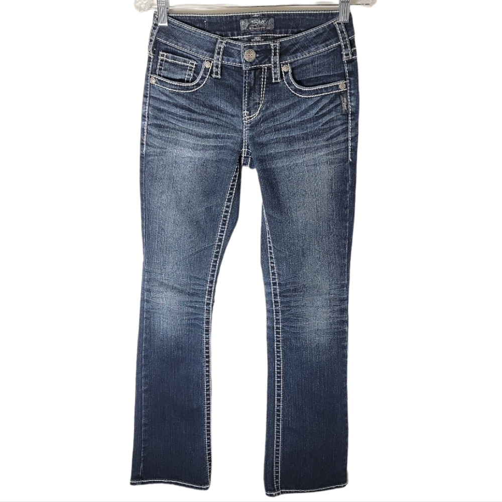 Silver Jeans Aiko bootcut low rise jeans size 25x33 dark wash flap pocket denim